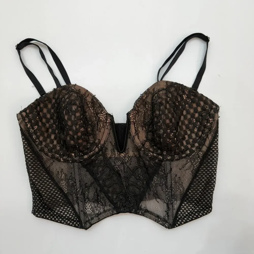 Victoria's Secret Black Lace Bustier Bra 34C